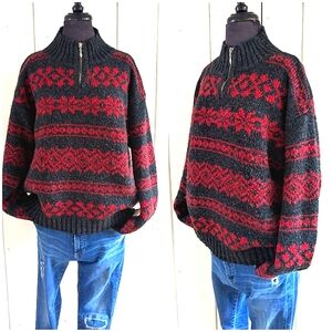 Snowflake 1/4 zip chunky knit sweater sz L